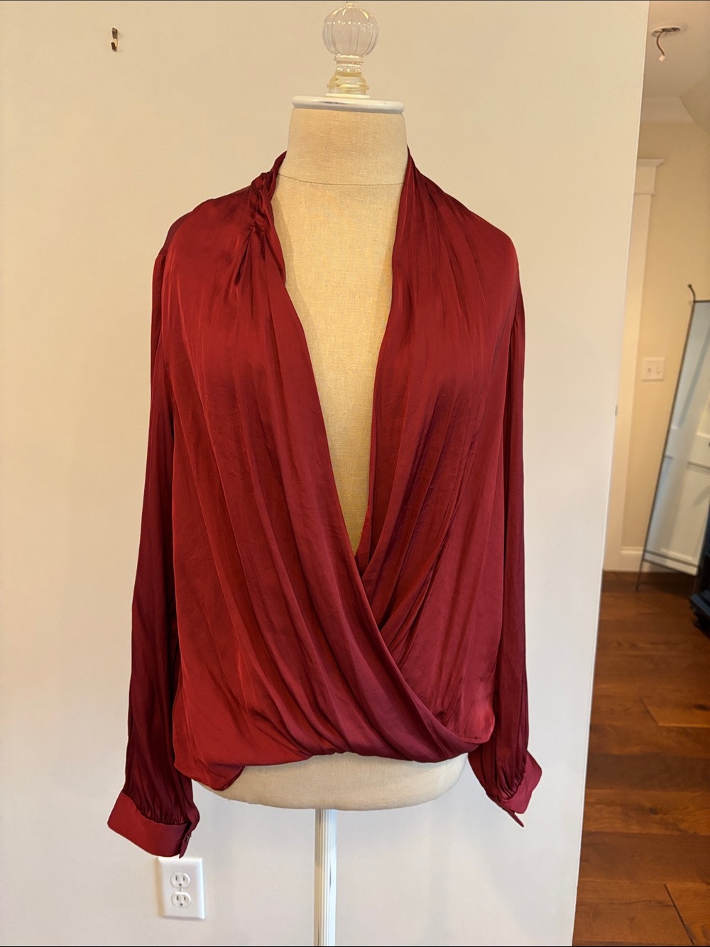 All in Favor Burgundy Draped Surplice Blouse